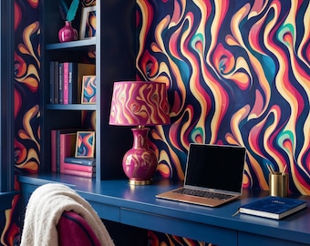 Retrobehang uit de jaren 70, kleurrijk en funky, voor je huis, zelfklevend of traditioneel - OPD4