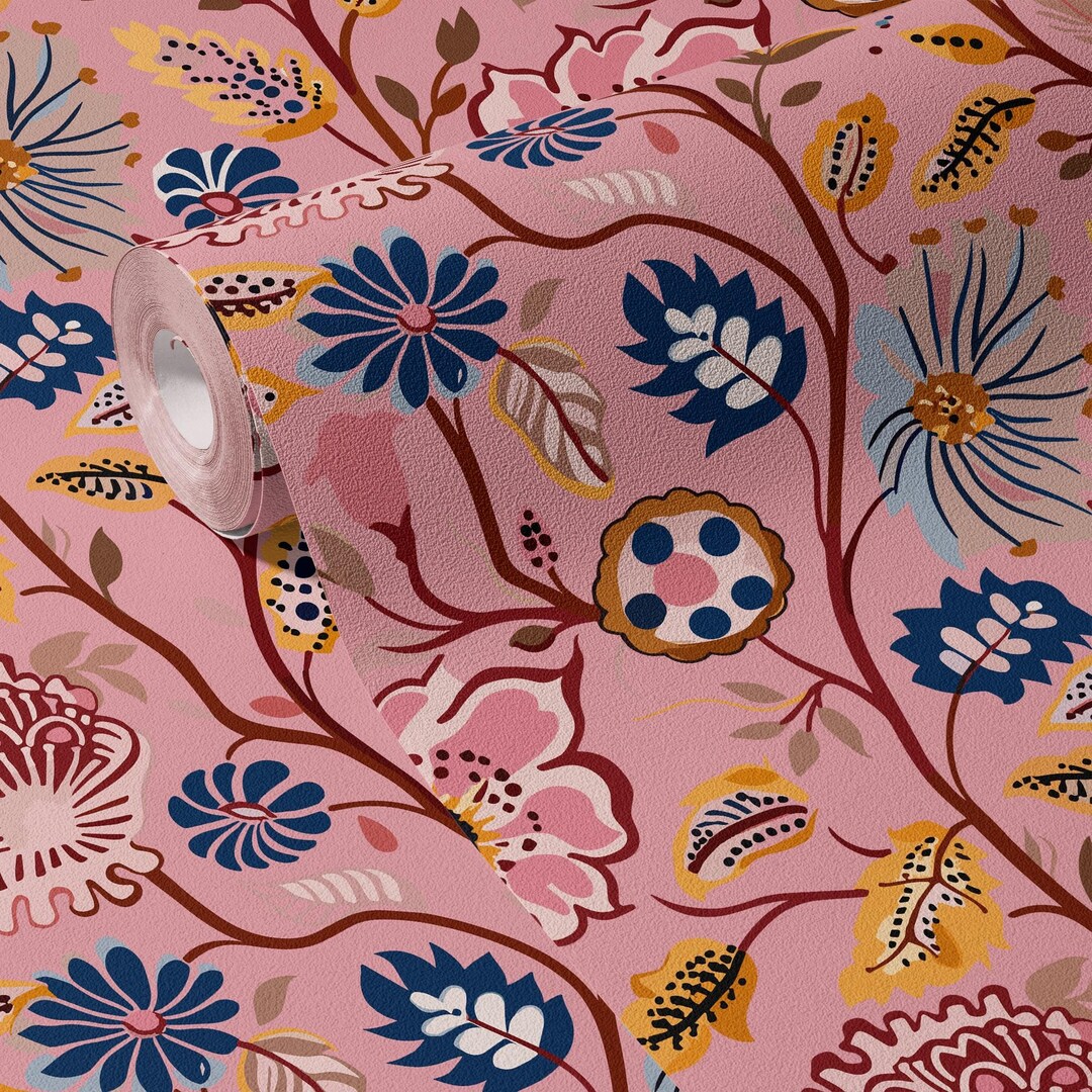 Wallpaper Vintage Pink Floral Botanical Luxury Wall Decor Whimsical ...