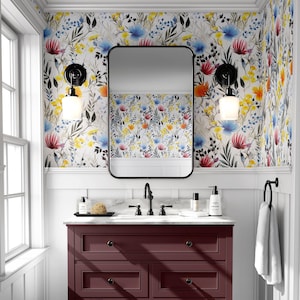 Wallpaper Colorful Wildflower Floral Wall Decor Home Decor Wall Art Room Decor Removable Peel and Stick or Permanent Traditional Wallpaper