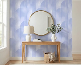 Periwinkle Art Deco Wallpaper Blue Mid-Century Modern Arch Retro Geometric Mural Wall Decor - OPD423