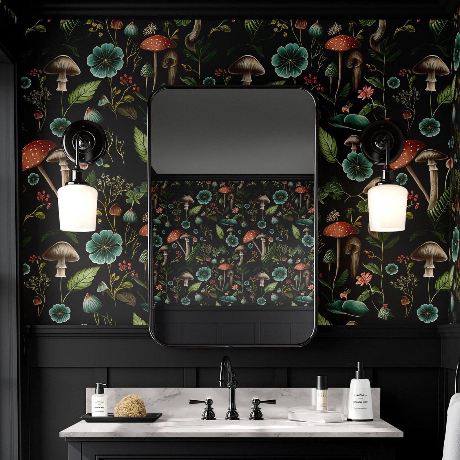 Dark Forest Mushroom Wallpaper Vintage Botanical Wall Decor Peel and ...