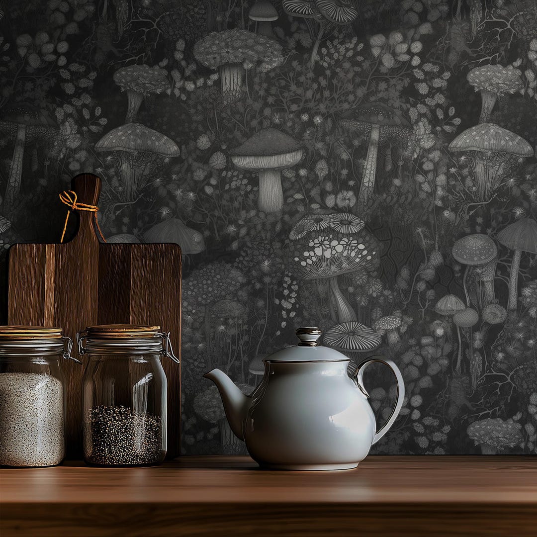 Dark Mushroom Botanical Wallpaper Vintage Whimsical Home Wall Decor ...