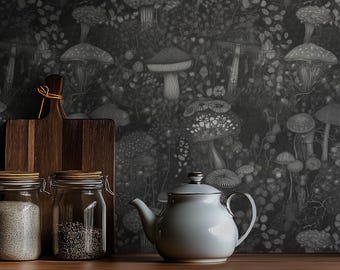 Tapete mit dunklem Pilz Botanische Vintage Wunderliche Tapete - OPD46