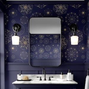 Papel tapiz extraíble, despegable y adhesivo o papel tapiz tradicional permanente, divertido mapa estelar celestial, decoración de pared, mural de pared elegante, azul oscuro y funky