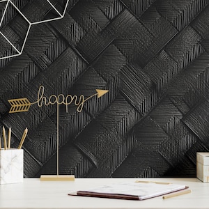 Tapete Schwarz Zeitgenössische Moderne Italienische Faux Grasstuch-Wand-Dekor Abnehmbares Peel-and-Stick oder Permanent Traditionelle Tapete