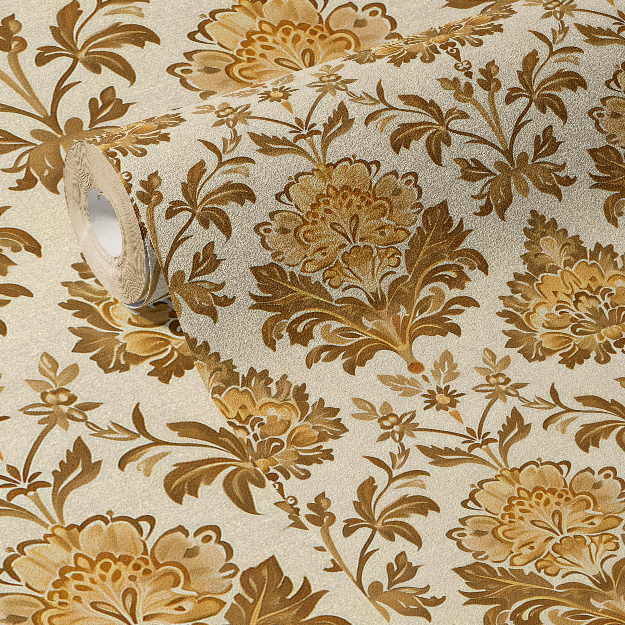 Vintage Damask Wallpaper Gold Baroque Floral Pattern Wall Decor ...