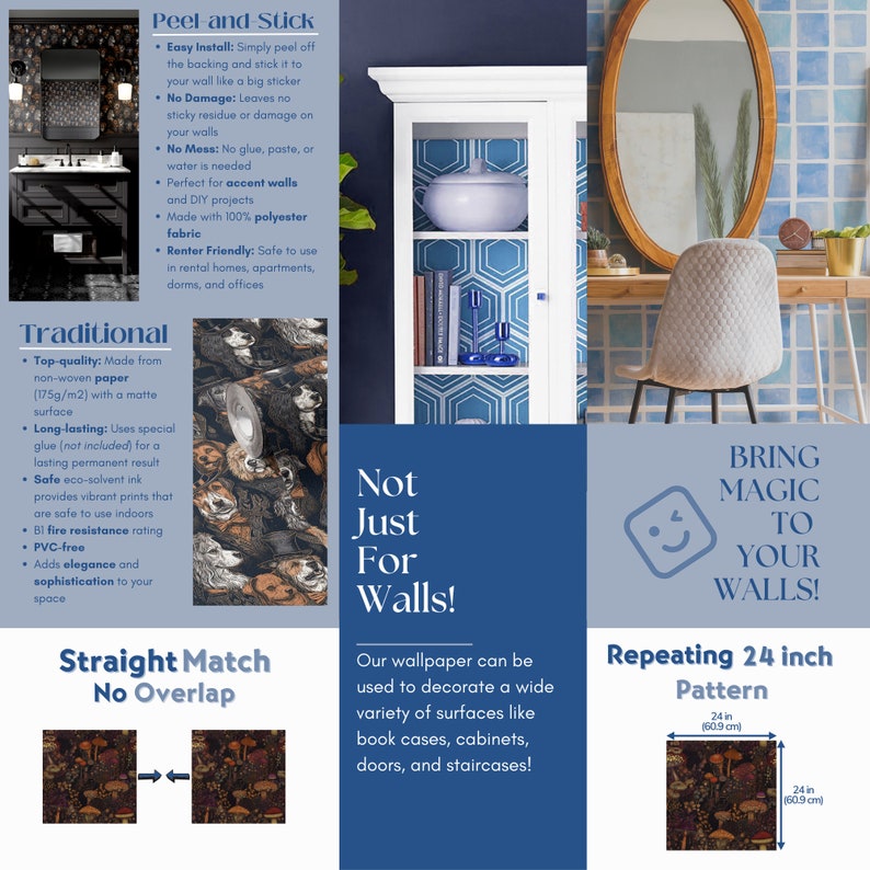 Wallpaper Removable Peel and Stick or Permanent Traditional Etsy