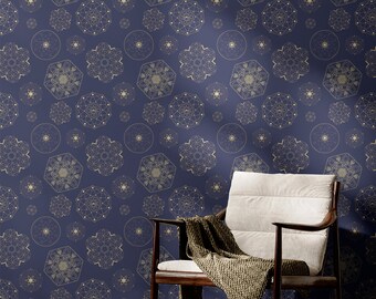 Wallpaper Removable Peel and Stick or Permanent Traditional Wallpaper Fun Celestial Star Map Wall Decor Preppy Dark Blue Funky Wall Mural