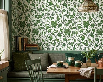 Papel de Parede William Morris com Estampa Floral Caprichosa de Hera - Adesivo ou Tradicional - OPD42