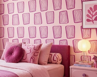 Vintage Geometric Wallpaper Pink Groovy Rectangle Wall Decor Peel and Stick or Traditional - OPD293