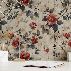 Carta da parati Vintage Farmhouse Moody Floral Accent Wall Decor Botanical Flower rimovibile Peel and Stick o permanente Carta da parati tradizionale
