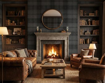 Plaid Wallpaper Dark Faux Flannel Charcoal Tartan Rustic Cabin Lodge Wall Decor - OPD491