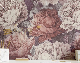 Wallpaper Goth Peony Luxury Wall Decor Moody Vintage Botanical Gothic Wall Mural Removable Peel and Stick or Permanent Traditional Wallpaper