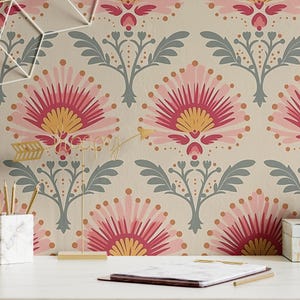 Tapete Abnehmbares Schälen und Aufkleben oder Permanent Traditionelle Tapete Vintage Rosa Boho-Wand-Dekor-Home Decor Wall Art Raumdekor