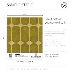 Mid Century Geometric Wallpaper Olive Gold Cream Retro Bold Home Wall Decor Peel and Stick or Traditional sample size guide