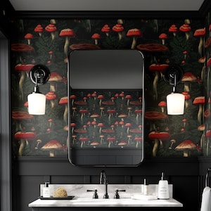 Carta da parati rosso scuro fungo decorazione murale di lusso vintage botanico cottagecore carta da parati tradizionale rimovibile stacca e attacca o permanente