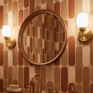 Retro tapet från mitten av århundradet, terrakotta, beige, geometrisk, jordnära, väggdekor, självhäftande eller traditionell - OPD549