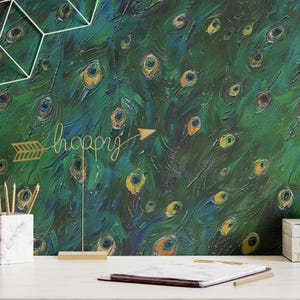 Tapete Vintage Pfauenfeder Grün Retro Vogel Wandbild Luxus Wanddekor Abnehmbares Schälen und Aufkleben oder Traditionelle Tapete