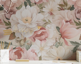 Pink Floral Botanical Wallpaper Moody Wall Decor Peel and Stick or Traditional - OPD101
