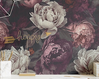 Wallpaper Vintage Gothic Peony Funky Floral Wallpaper Botanical Wallpaper Removable Peel and Stick or Permanent Traditional Wallpaper