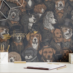 Carta da parati Funky Dog Unique Renters Vintage Animal Luxury Wall Decor Retro Dog Carta da parati tradizionale rimovibile, stacca e attacca o permanente