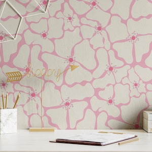 Wallpaper Peel and Stick Wallpaper or Traditional Wallpaper Pink Botanical Wall Decor Pink Floral Wallpaper Home Decor Wall Art Room Decor