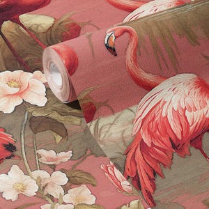 Vintage Flamingo Wallpaper Pink Retro Bird Tropical Wall Decor Peel and Stick or Traditional - OPD2 image 6