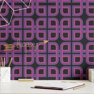 Tapete Abnehmbares Schälen und Aufkleben oder Traditionelle Tapete Stimmungsvolle 90er Jahre Retro Geometrische Tapete für Wände Dunkle Funky Wanddekoration