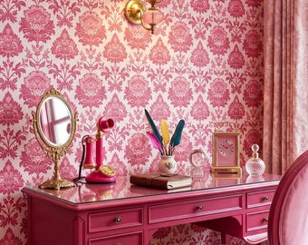 Whimsical Victorian Pink Wallpaper Vintage Accent Wall Decor Peel and Stick or Traditional - OPD76