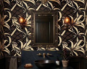 Moody Hawaiian Wallpaper Vintage Island Botanical Dark Retro Floral Home Wall Decor - OPD233