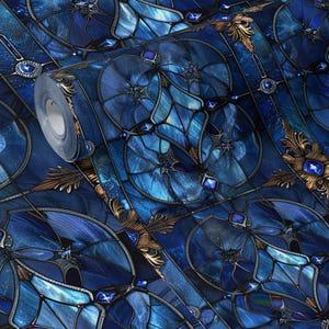 Wallpaper Wunderliche dunkelblaue Faux Buntglas Akzent Wanddekoration schwermütiges mittelalterliches entfernbares Peel & Stick oder dauerhafte traditionelle Tapete