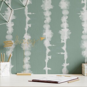 Carta da parati verde Tie Dye Boho Watercolor Wall Mural di lusso Shibori Wall Decor rimovibile Peel and Stick o permanente Carta da parati tradizionale