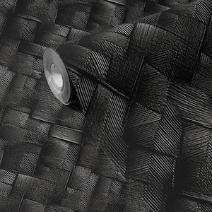 Wallpaper Black Contemporary Modern Italian Faux Grasscloth Wall Decor Removable Peel and Stick or Permanent Traditional Wallpaper