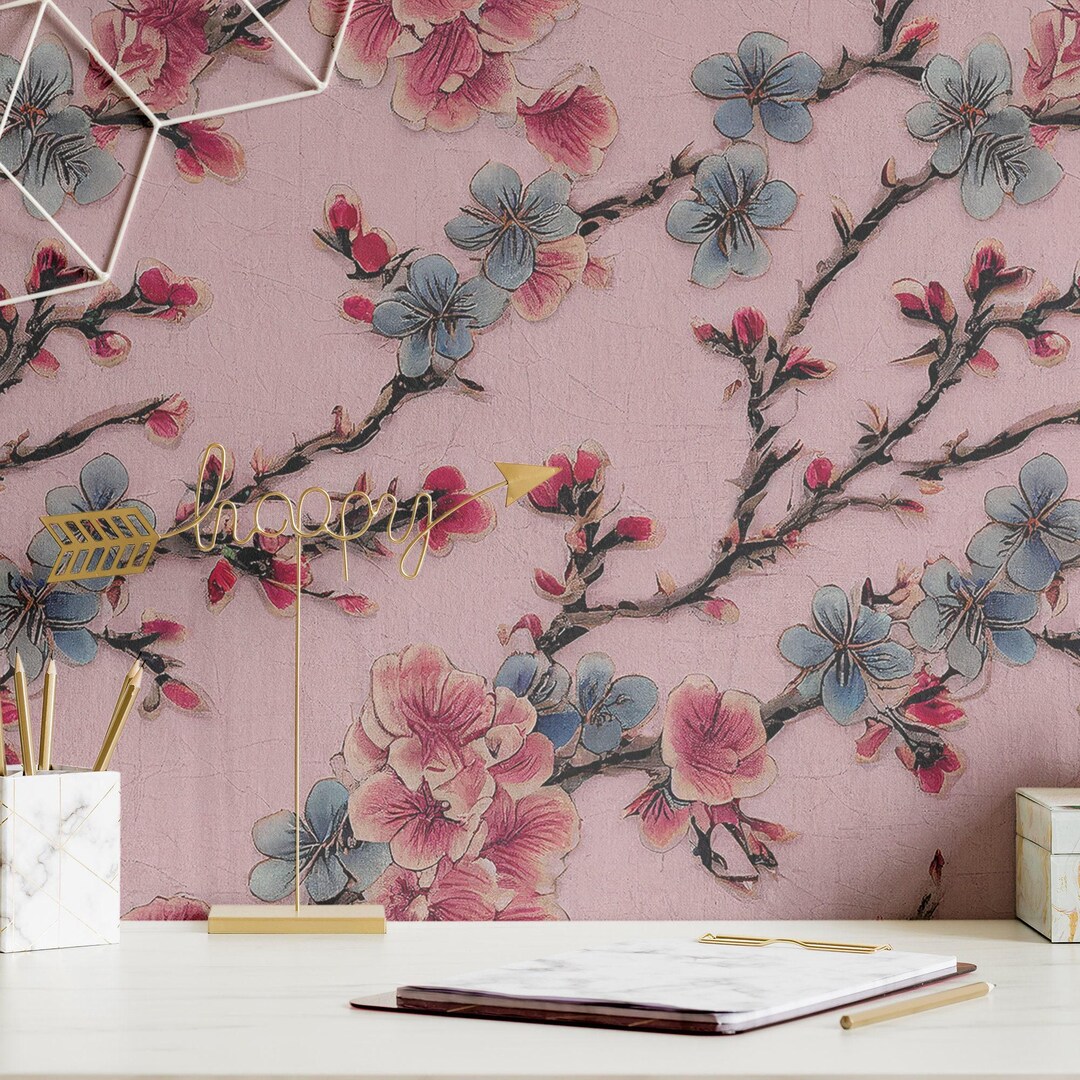 Vintage Floral Wallpaper Pink Cherry Blossom Wall Decor - OPD27 - Etsy