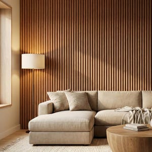 Rattan Wallpaper Faux Slat Wooden Panel Brown Vertical Accent Wall Decor - OPD409