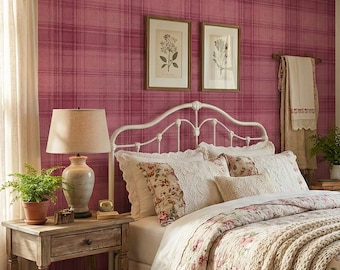 Plaid Wallpaper Pink Faux Flannel Cozy Modern Tartan Cabin Lodge Wall Decor - OPD498