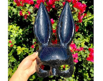 Black Disco Ball Mirror Bunny mask, Animal face mask with mirror pieces, Glitter Bling Bling Bunny Mask For Rave, Party, Festivals.