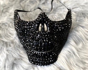 Black Rhinestone Skull Half Face Mask, Steampunk Masquerade Rhinestone Mask For Halloween, Costume, Party ,Music Festival Concert