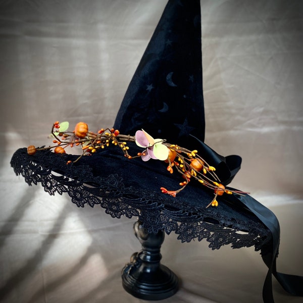 Black Witch hat, Pumpkin Witch Hat, Harvest Festival Rave Party Witch Hat, For Halloween witch costume cosplay