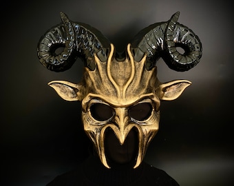 Gold Devil Ram Goat Horns Mask, Half Face Masquerade Mask, Ghost Horror Demon Mask, Animal Skull Mask, For Halloween, Cosplay, Party