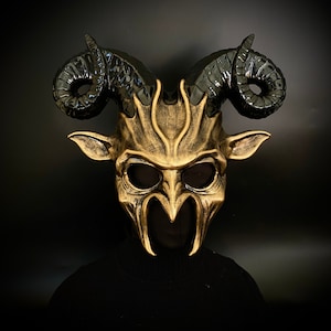 Gold Devil Ram Goat Horns Mask, Half Face Masquerade Mask, Ghost Horror Demon Mask, Animal Skull Mask, For Halloween, Cosplay, Party