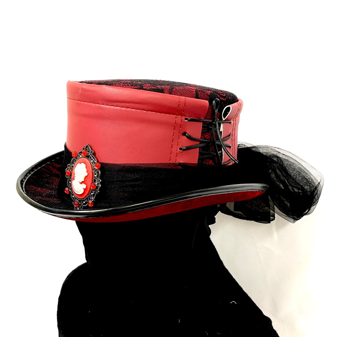 Vintage Brown Steampunk Top Hat Gothic Victorian Leather Hat