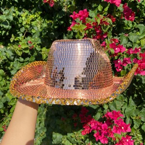 Rose Gold Disco Ball Cowboy Hat, Disco Mirror Cowboy Hat, Sparkly ...