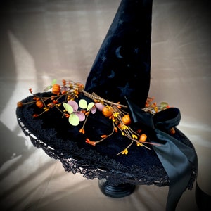 Black Witch hat, Pumpkin Witch Hat, Harvest Festival Rave Party Witch Hat, For Halloween witch costume cosplay image 2