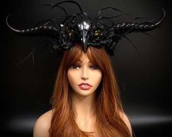 Black Ram Goat Horns Headband, Devil Horns Masquerade Mask, Costume Head Piece, For Halloween Cosplay Party