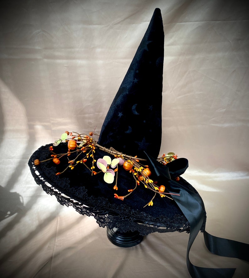 Black Witch hat, Pumpkin Witch Hat, Harvest Festival Rave Party Witch Hat, For Halloween witch costume cosplay image 3