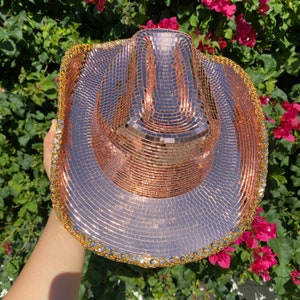 Bling Palla Disco Cappello Da Cowboy - Ciondolo Per Specchietto Auto Con Cristalli, Rosa/Argento, Regalo San Valentino