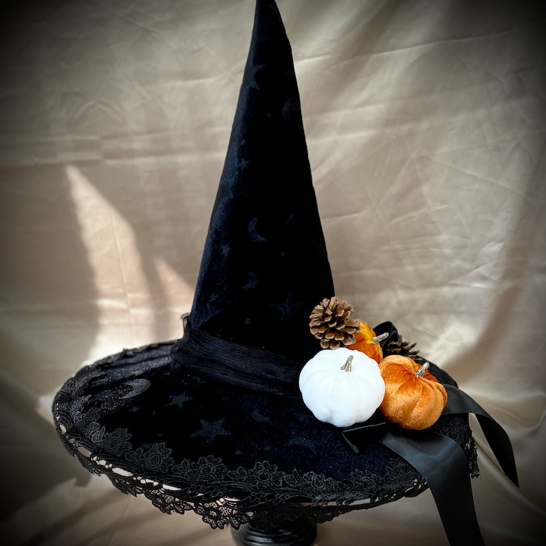 Black Witch hat, Pumpkin Witch Hat, Harvest Festival Rave Party Witch Hat, For Halloween witch costume cosplay image 5