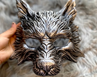 Silberne Wolf Maske, Masquerade Wolf Maske für Halloween, Cosplay und Party