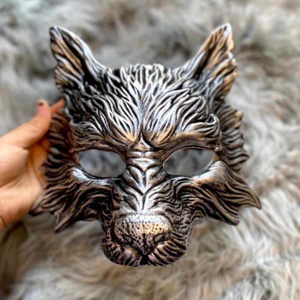 Masque de loup argenté, masque de loup mascarade pour Halloween, cosplay et fête